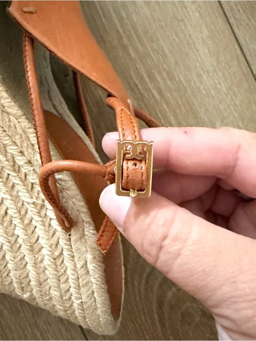 Tory Burch Diamond Patch Espadrille Goat Leather Wedge Sandals SIZE 9.5